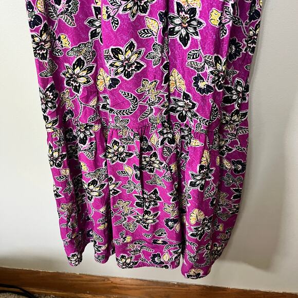 LOFT Dress Maxi BabyDoll Magenta Black Gold Floral Viscose Cottagecore Summer 8 - Picture 5 of 8